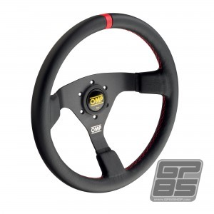 WRC STEERING WHEEL 350mm SMOOTH LEATHER BLACK SPOKES & RED TRIM